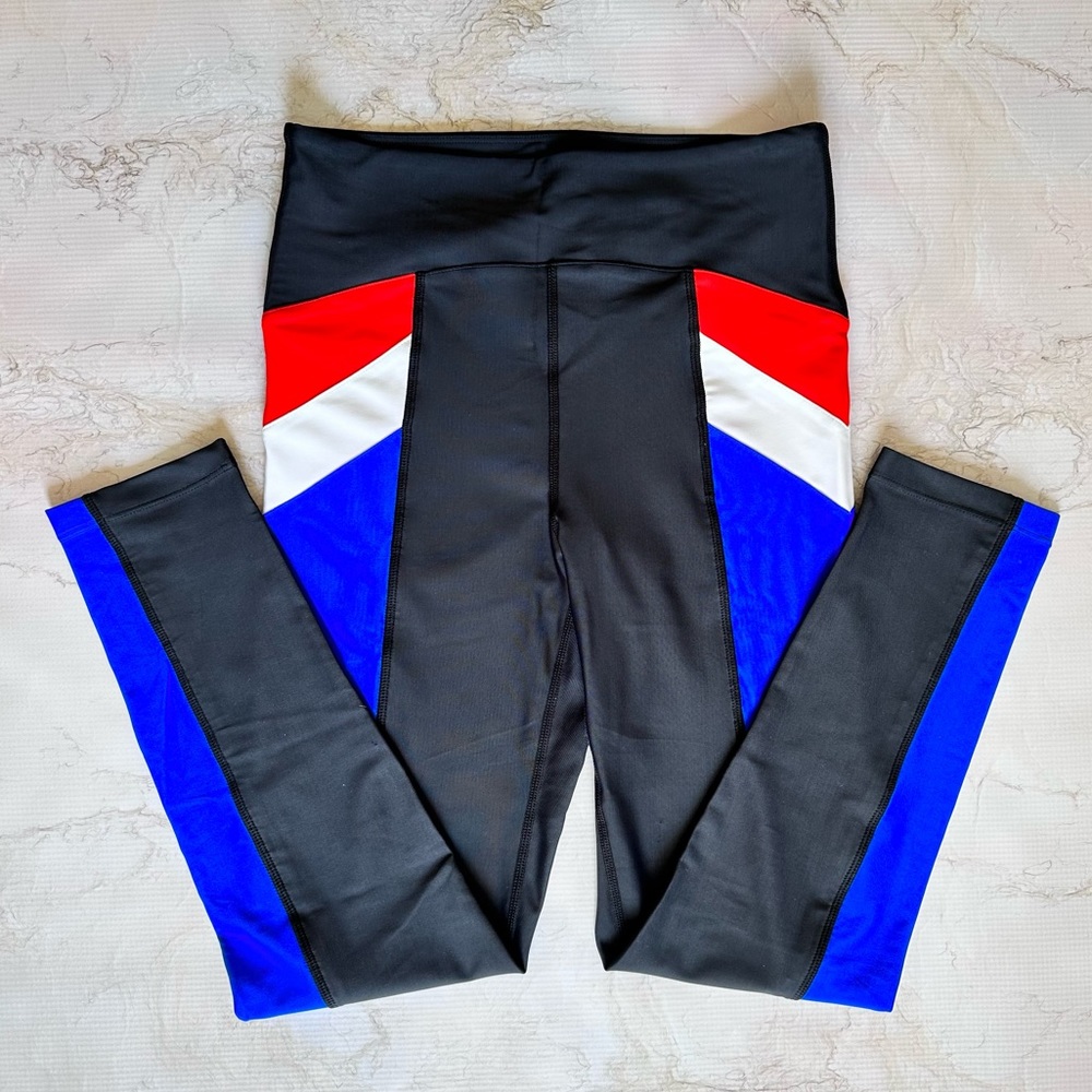 PE Nation Time Out Colorblock 7/8 Performance Leggings Red White Blue M
